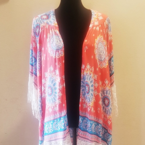 👘 Umgee Orange Fringe Kimono - Picture 5 of 5